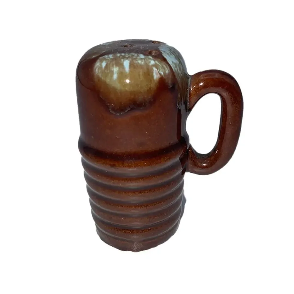 Vintage Drip Glaze Salt & Pepper Shaker Set Brown/Green with Handle